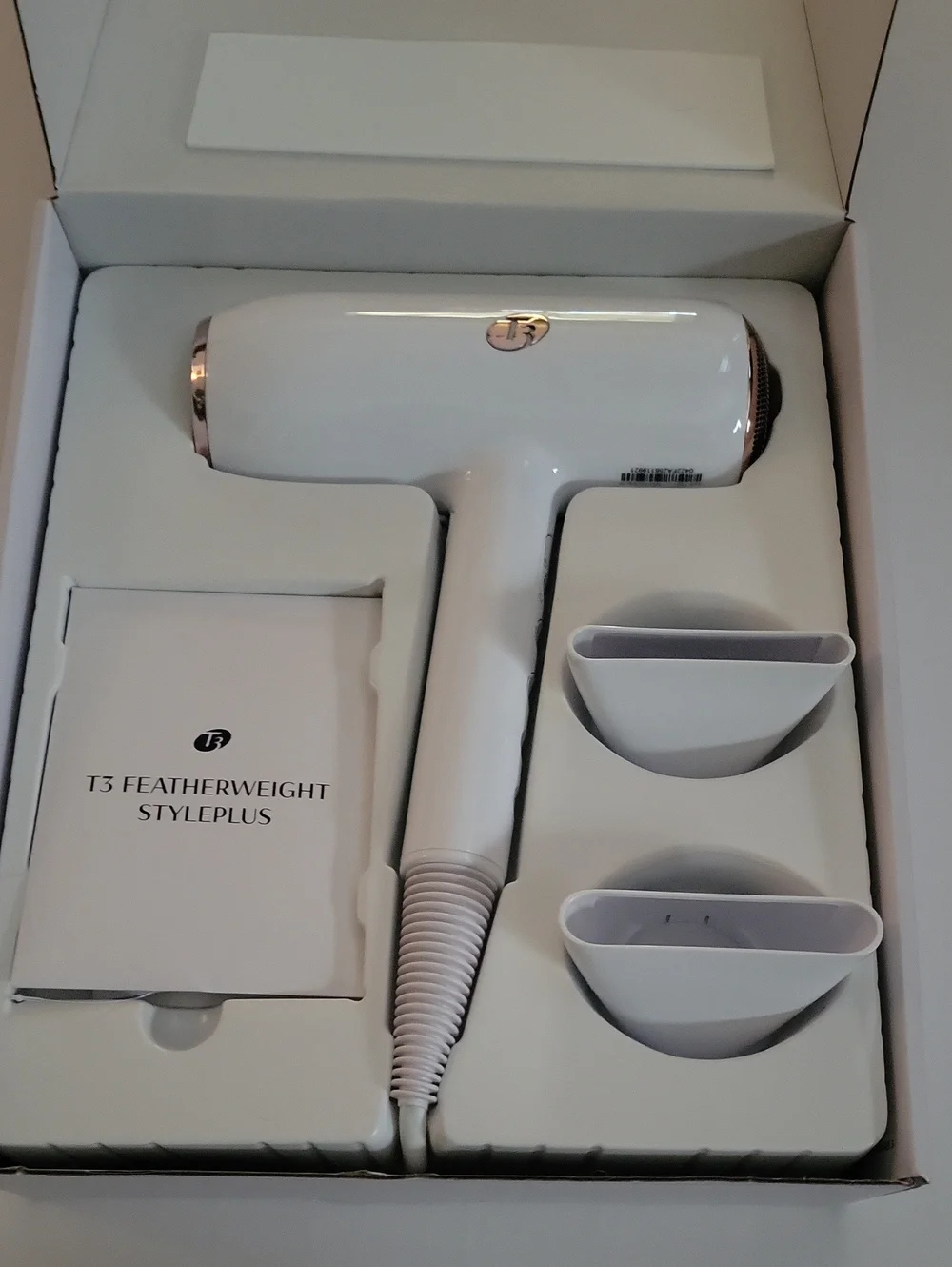 T3 White Hair Dryer with Rose Gold Accents New In Box
